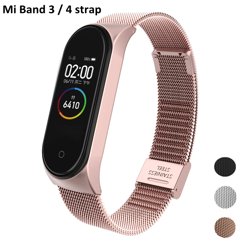 Браслет mi Band 3, 4, ремешок из розового золота, Безвинтовой браслет из нержавеющей стали, ремешок, браслет mi Band 3 Pulseira для Xiaomi mi, ремешок 3, браслет 4