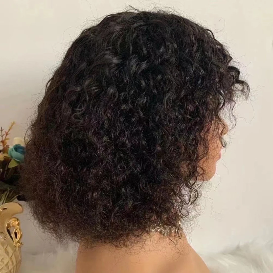 Парик с бахромой человеческие волосы короткий парик кудрявые парики челкой 200