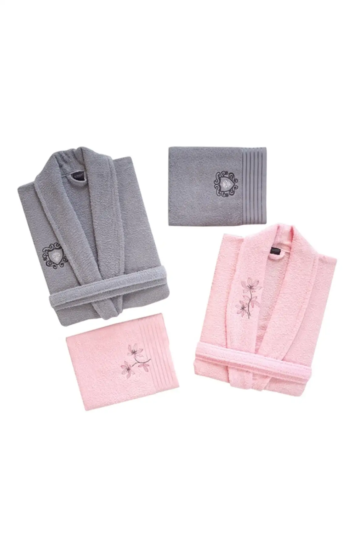 Embroidered 100 Cotton 4 Piece Bathrobes Set-LOREN