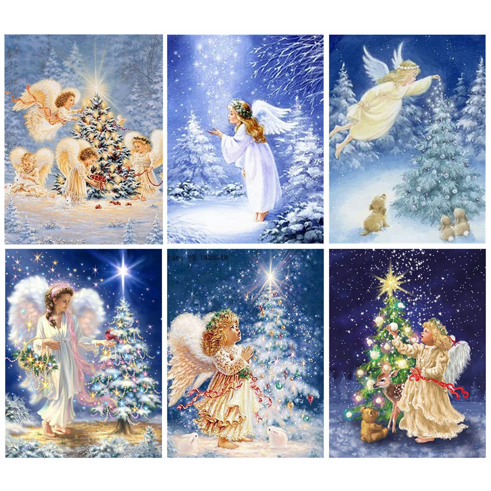 

5d Christmas Tree Angel Diamond Painting DIY Mosaic Full Square/Round Diamond Embroidery Portrait Wall Art Craft Kit