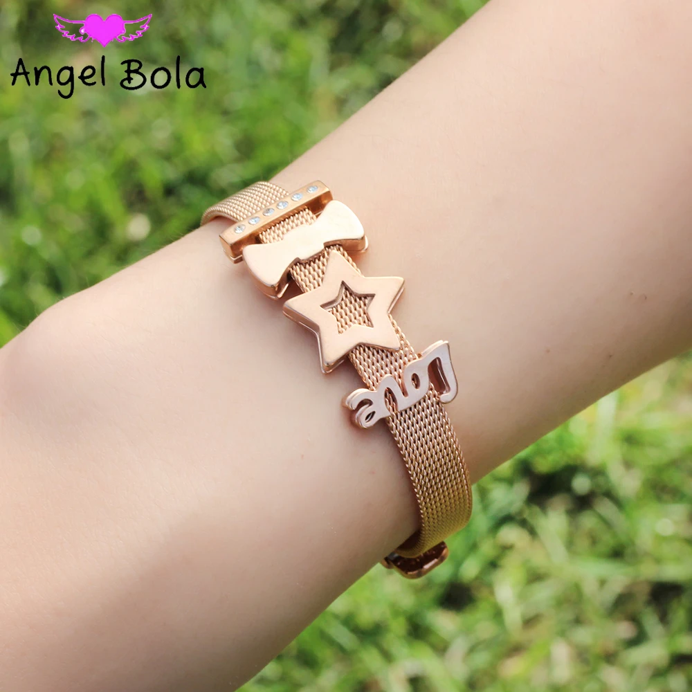 

Fashion Stainless Steel Mesh Bracelet with Star Bowknot Luxury Jewelry Lady Bracelet Party Wedding Valentine's Day Gift Bracelet