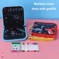 2020 children diy portable graffiti blackboard drawing board double sided repeated erasing toys with 12 colored erasable pens
