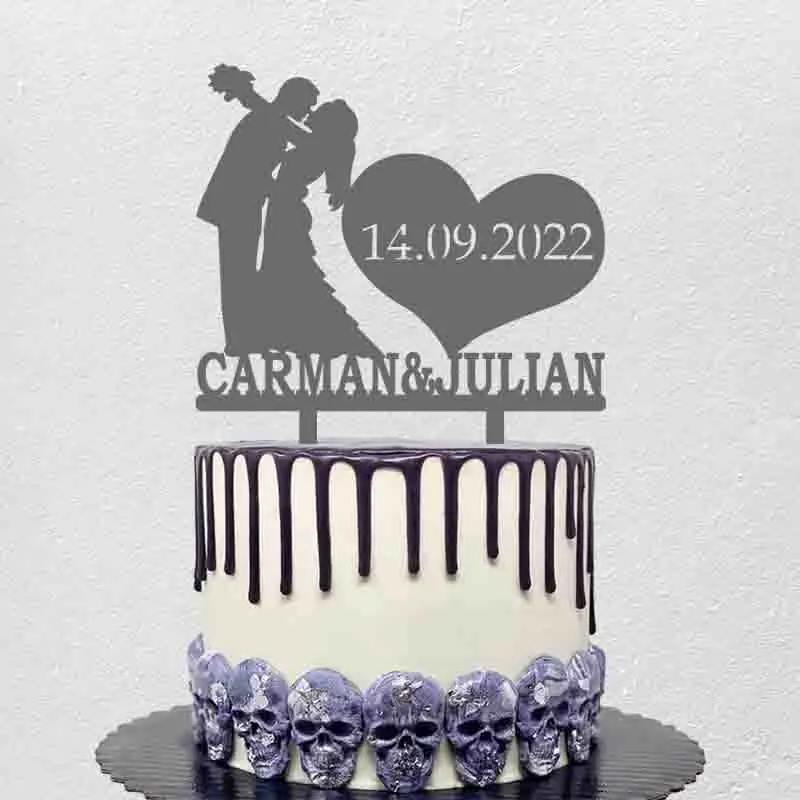 Decoración personalizada para tarta, con nombre de pareja, y novia para novio, silueta besándose, para boda, aniversario, fiesta