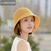 visrover 6 colors bucket hats for women summer hat sun rope panama outdoor foldable hats beach sunscreen fisherman caps harajuku