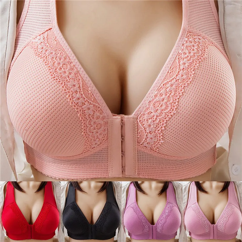 

Women Front Buckle Breathable Bra Wire Free Plus Size Underwear Widened Shoulder Straps Brassiere Comfort Female Summer Thin