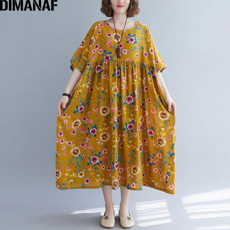 

Женский сарафан с цветочным принтом DIMANAF, длинное хлопковое пляжное платье большого размера, 5XL, 6XL, для ношения летом, 2021