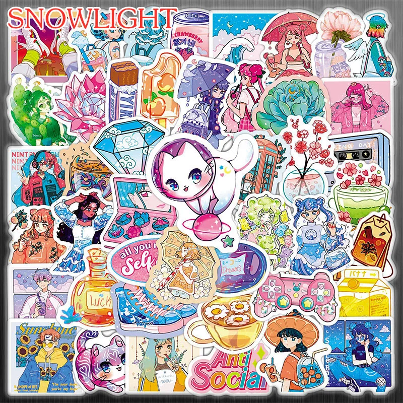 10/50 Pcs/lot Gril Glitter Blingbling Crystal Sexy Little Sister Cartoon Sticker Skateboard Trolley Case Decals Tables PVC