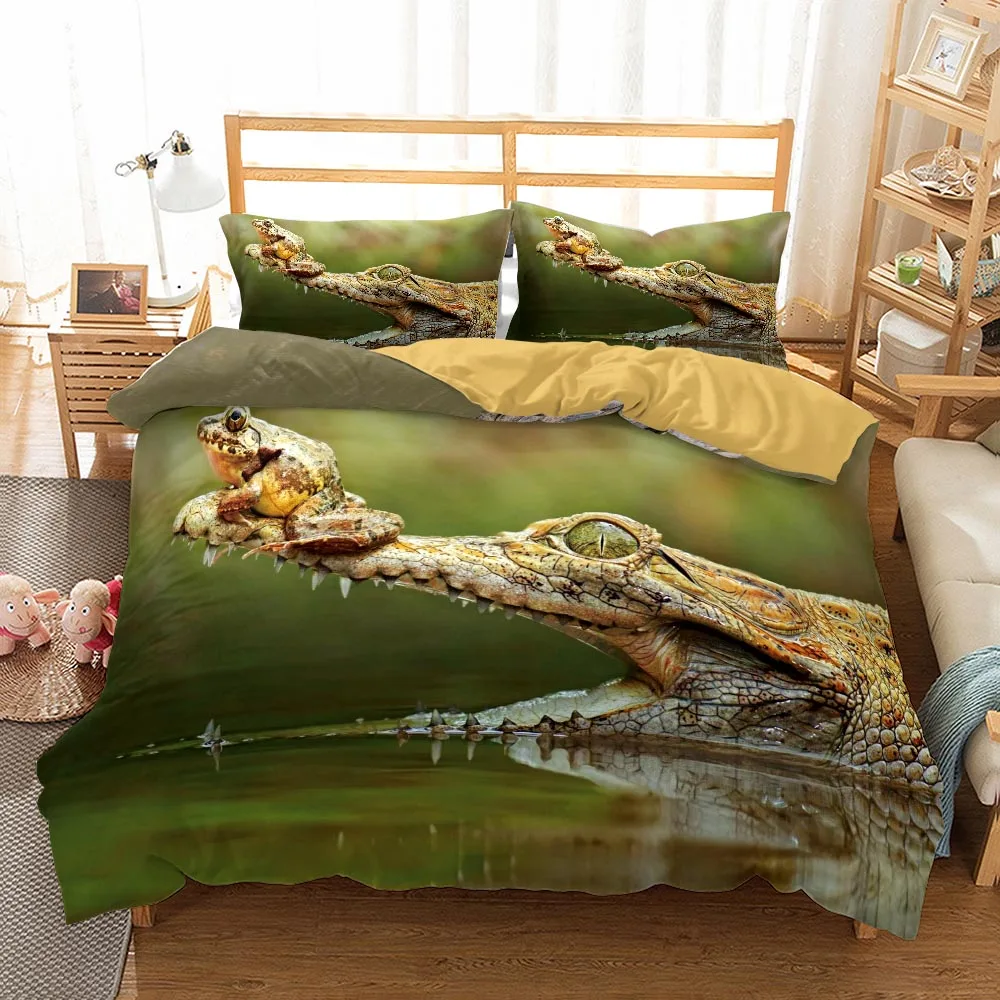 

3D Crocodile Bedding Set Animal Duvet Cover For Bedroom Design Bed Quilt Cover Pillowcase For Adults 2/3 Pieces Accept Drop Ship