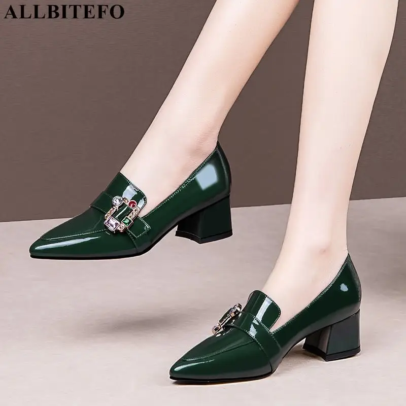

Туфли ALLBITEFO женские на толстом каблуке, натуральная кожа, со стразами, Брендовая обувь для офиса Вечерние