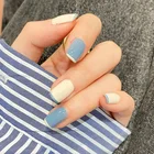 24 шт. накладные ногти тип клея длинный абзац синий белый цвет модная маникюрная накладка носимый гроб накладные ногти балерина дизайн