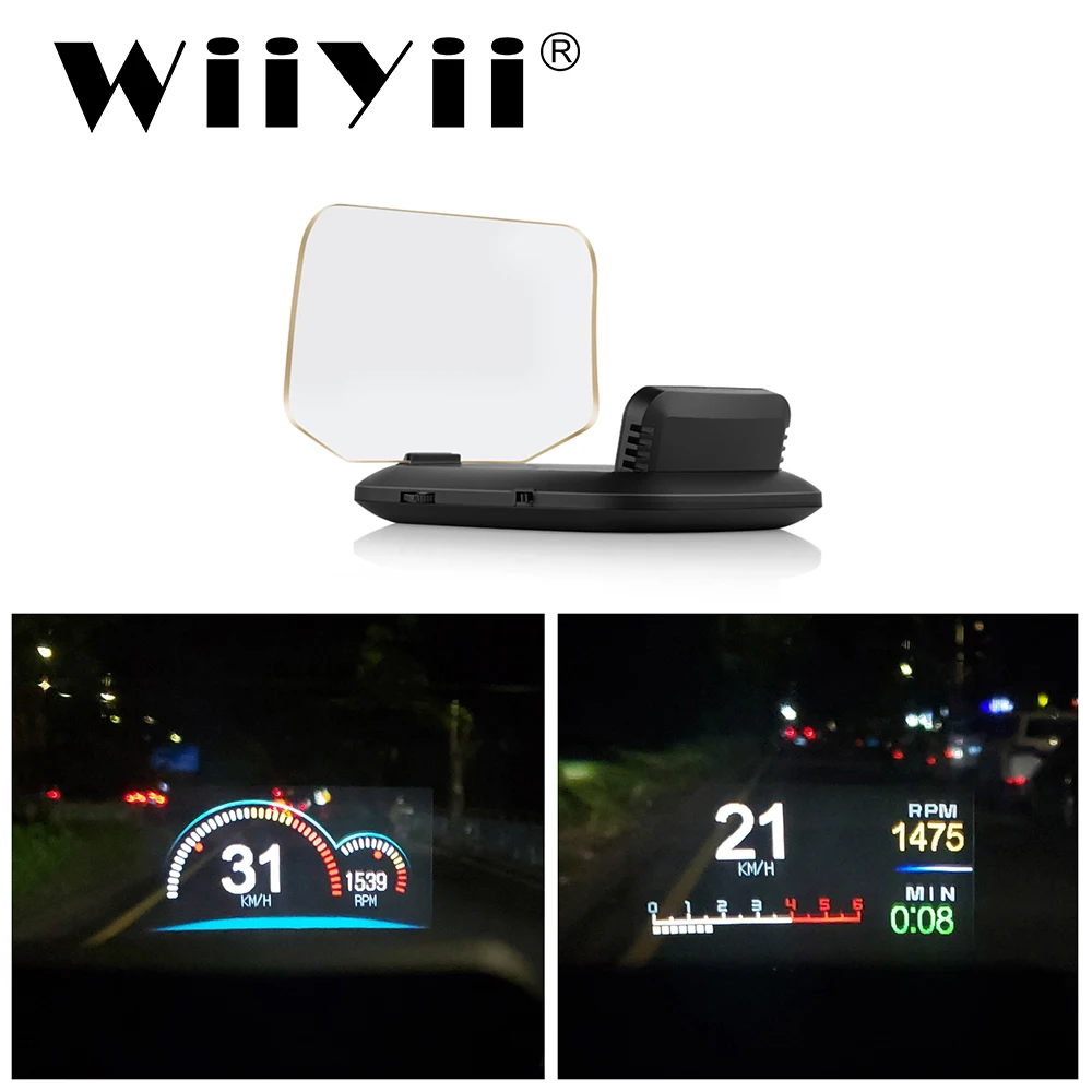 

WIIYII C1 Mirror HUD 2020 New OBD2+GPS Dual Mode OBD2 Head Up Display GPS HUD Digital MPH KMH Speedometer Water & Oil Temp RPM
