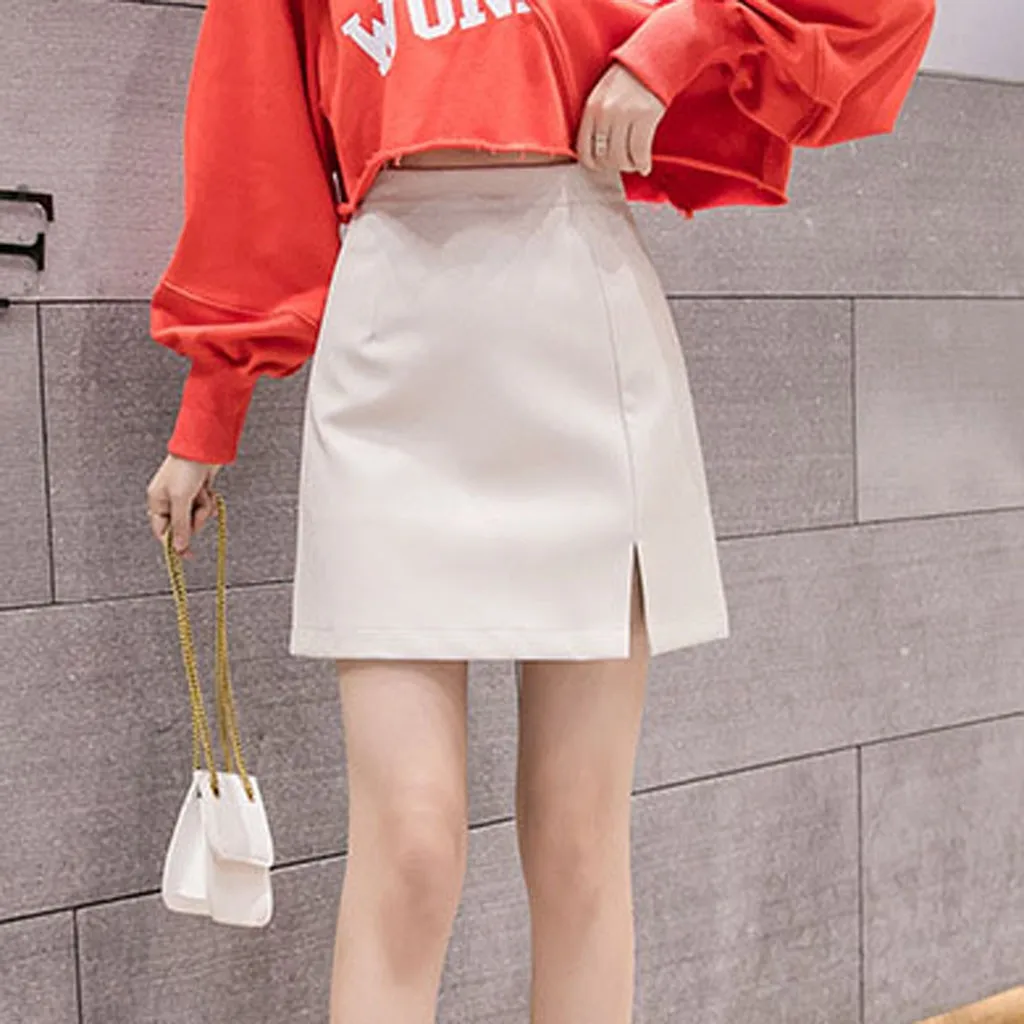 Pleated Skirt Mini Kawaii Skirts Womens skirts Women Leather Short Irregular High Waist Bag Hip Retro | Женская одежда