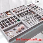 Шкатулка для ювелирных изделий ручной работы сделай сам, ящик, органайзер для хранения, серый мягкий бархат, поднос для ювелирных изделий, серег, цепочек, подвесок, браслетов, 9 вариантов