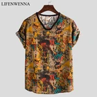 Летняя мужская футболка с гавайским принтом, модная повседневная мужская Пляжная футболка с граффити, мужские льняные футболки 5XL