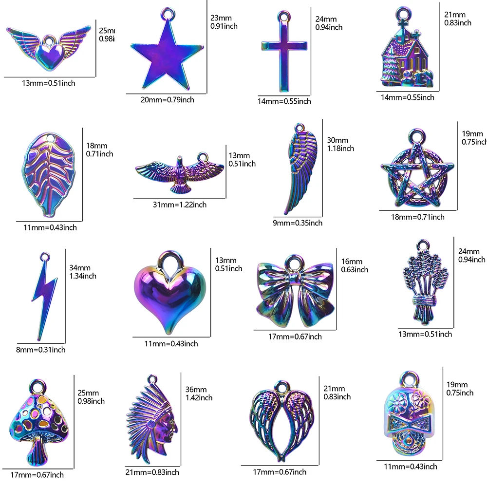 

5Pcs/Lot Rainbow Color Ribbon Flash Mushroom Eagle Heart Charms Diy Pendant Women Keychain Earrings Jewelry Wholesale
