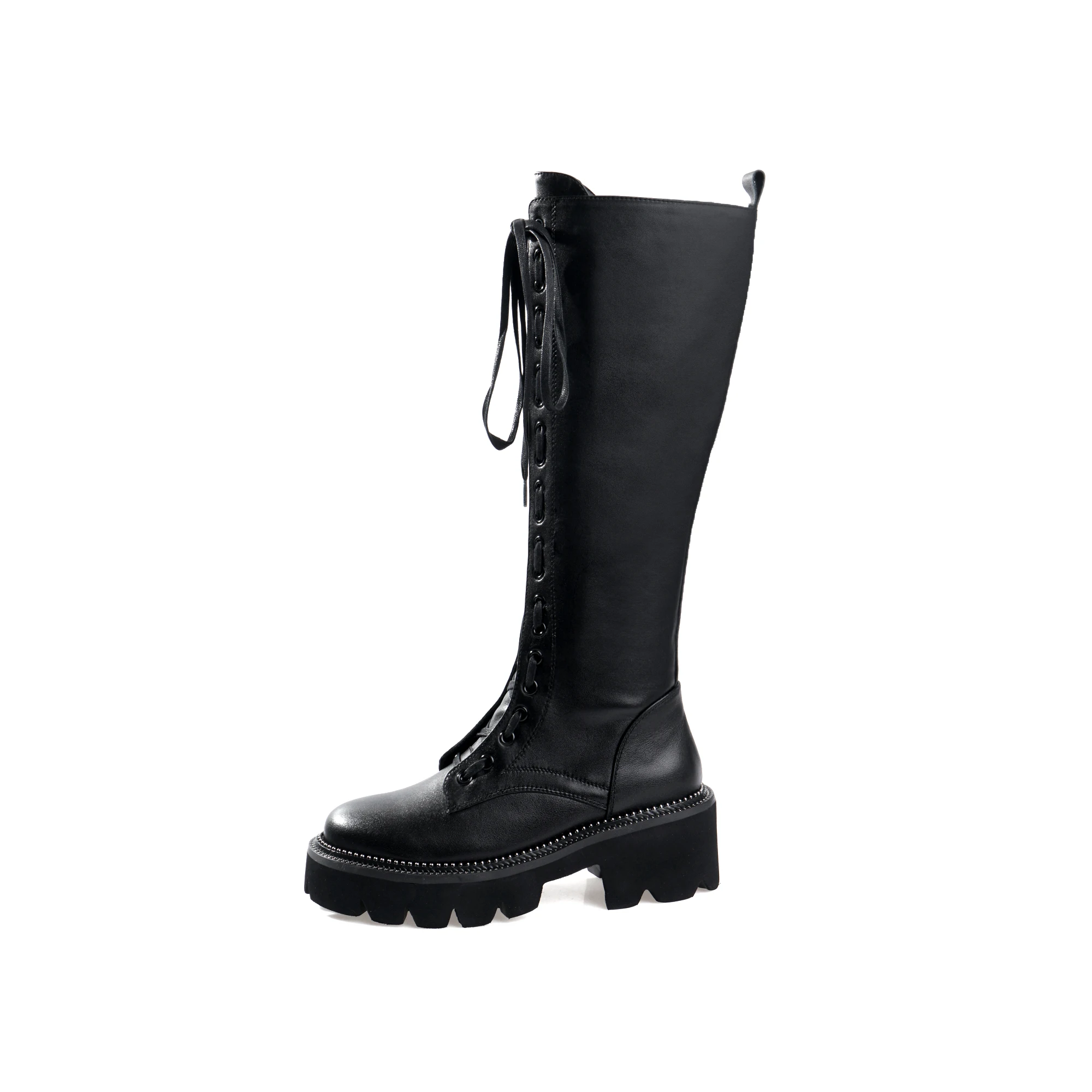 

Genuine Leather Thick-soled Boots Women's Winter New Fashion Knee-length Slimming Knight Boots Platform Motorcycles Boots Tide