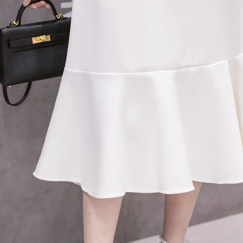 

Spring Casual Midi Skirt Fashion Ruffles High Waist Black Wrap Arm Jupes Pour Dames Korea Style A-Line Vintage Skirts for Women