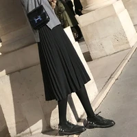 women skirt knitted midi skirt black a line high waist pleated skirt elegant skirt spring autumn winter faldas femme jupes