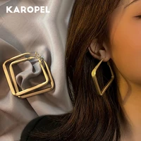 2021 new fashion hip hop metal square hoop earrings for woman temperament korean pierce jewelry christmas party girls earrings