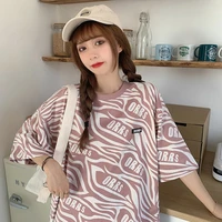 summer zebra stripe printed short sleeved t shirt female 2021 loose korean version of harajuku style hong kong flavor