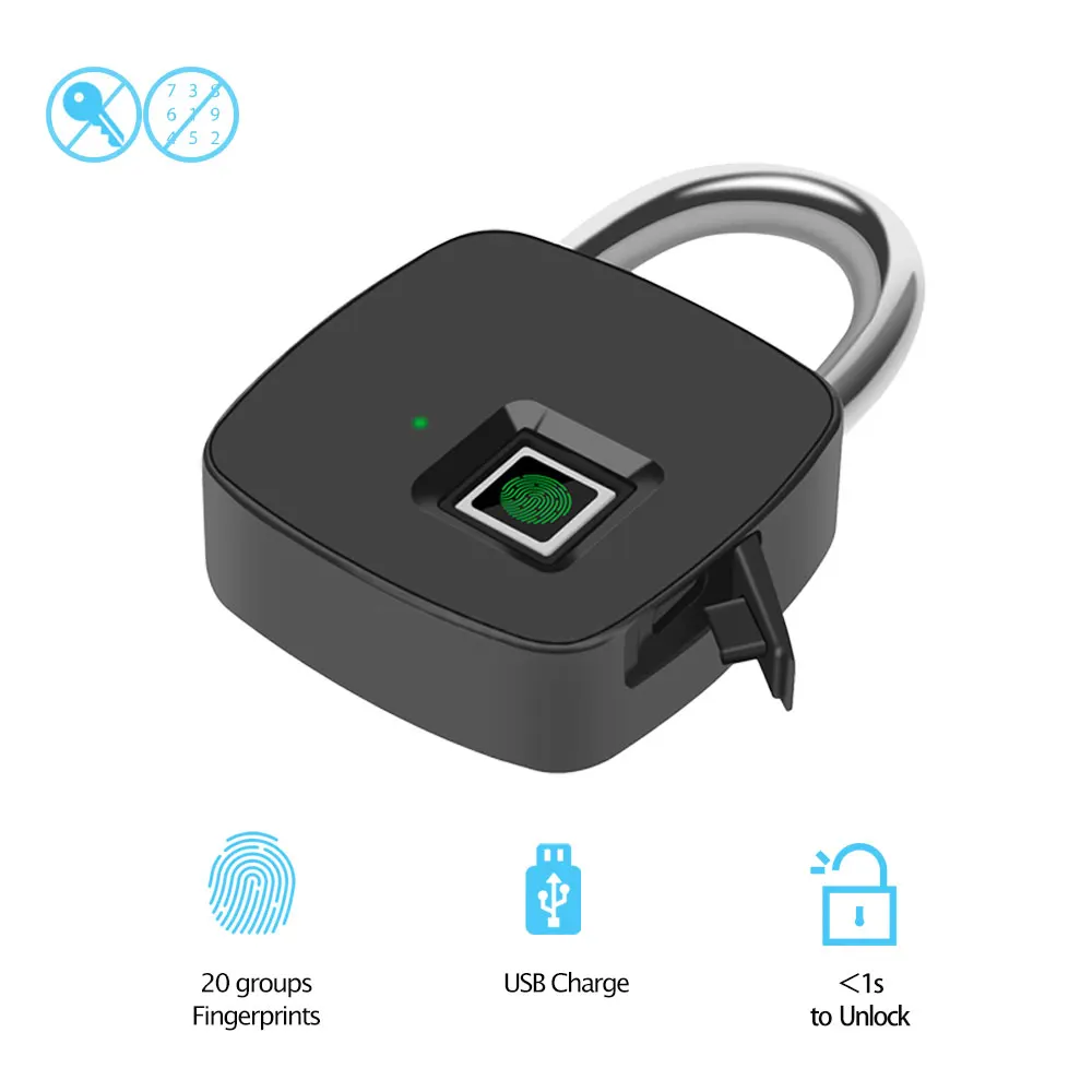 

HISMAHO Smart Fingerprint Lock Anti-Theft Security Keyless Lock USB Rechargeable Door Padlock Metal Waterproof for Luggage Case