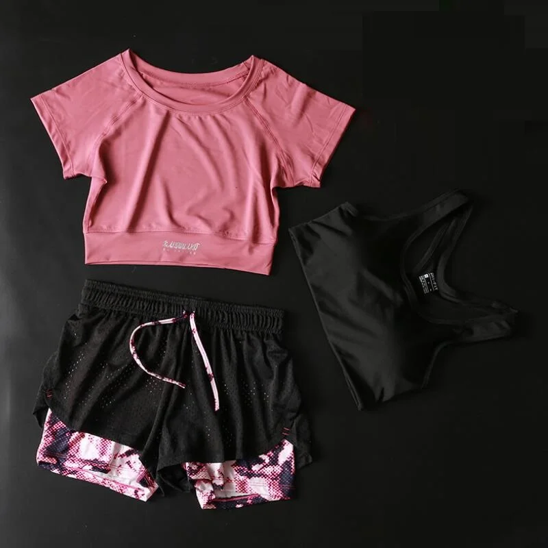 

3 pcs/set Women Sport Wear Sport Running Shirt Sports bra Fitness Pants Leggings Tracksuit Gym shorts Yoga Set