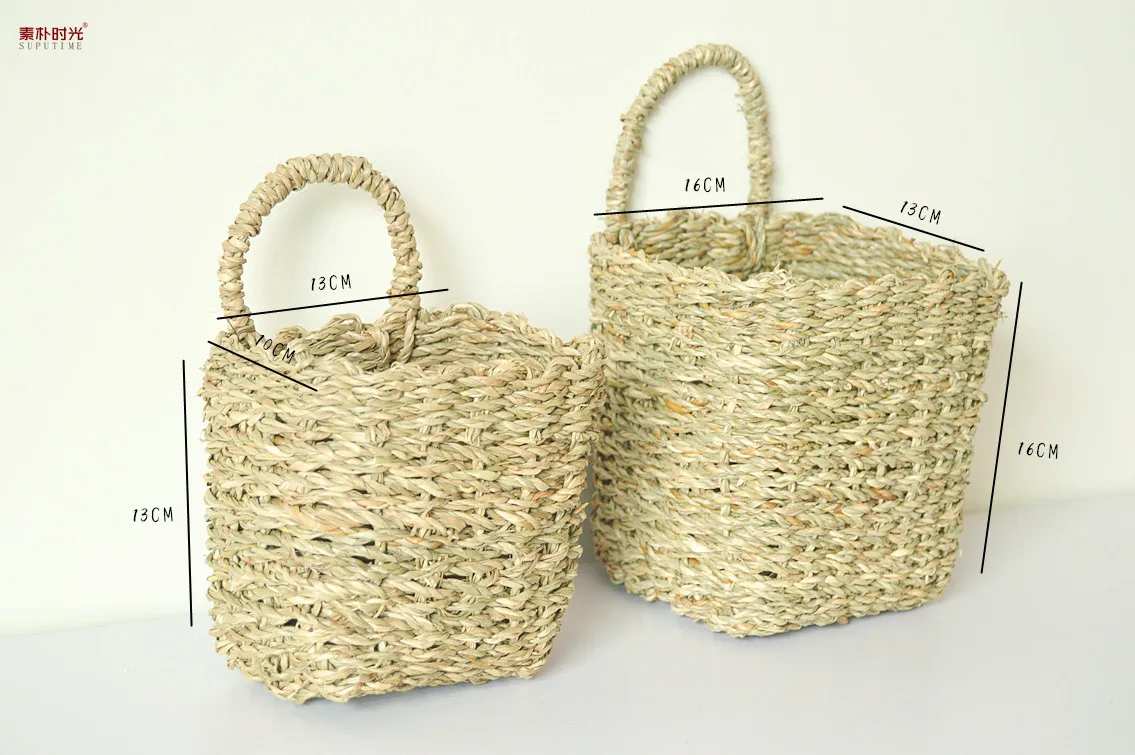 

Woven straw rattan tabletop sundry bucket hanging basket hand woven storage box Home Decor Flower storage basket