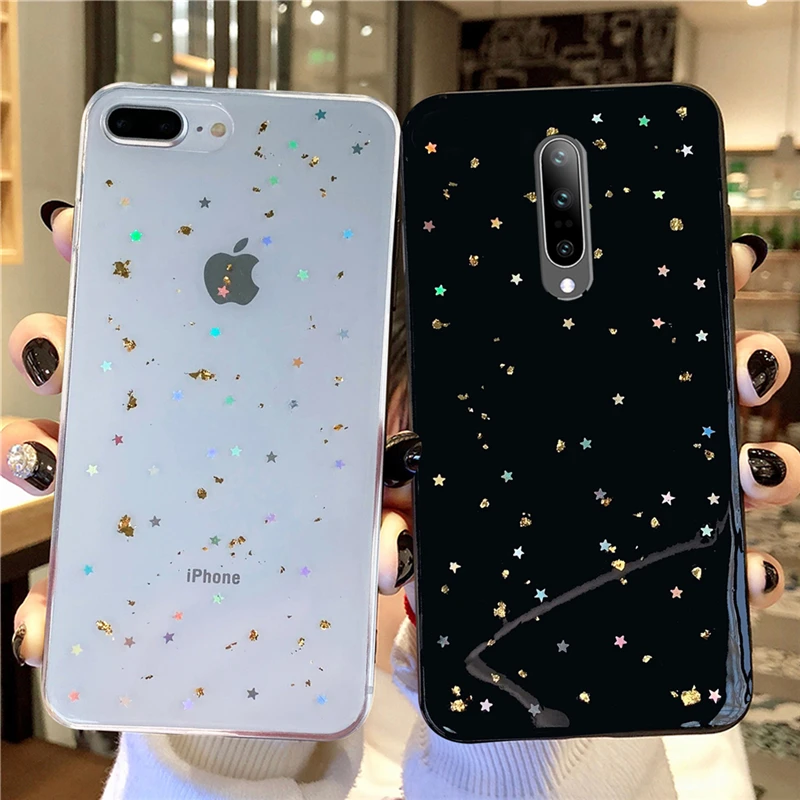 Чехол для Oneplus 7 Pro защитный чехол из золотой фольги со звездами прозрачный