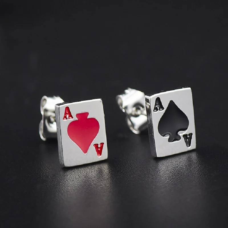 

Lucky Poker Peach Heart Studs Earring Mini Titanium Steel Studs Earrings Street Men's Women Gothic Trendy Punk Hip Hop Jewellery
