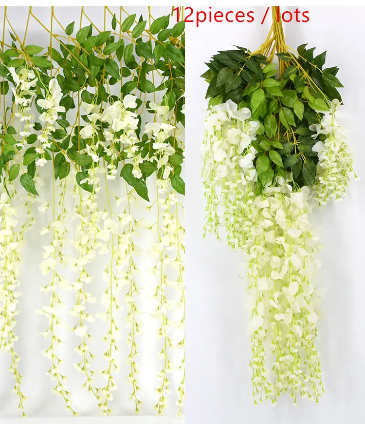 

12 pieces Artificial wedding decoration fake flower wisteria flower purple white branch design DIY flower for wedding arch party