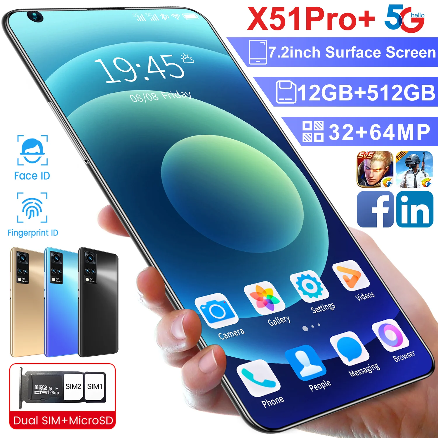 

Global Version X51PRO+ 7.2 Inch Full Screen Face ID Andriod 10 Smartphones 32+64MP Dual SIM MT6595 10 Core 6800mAh Cell Phone