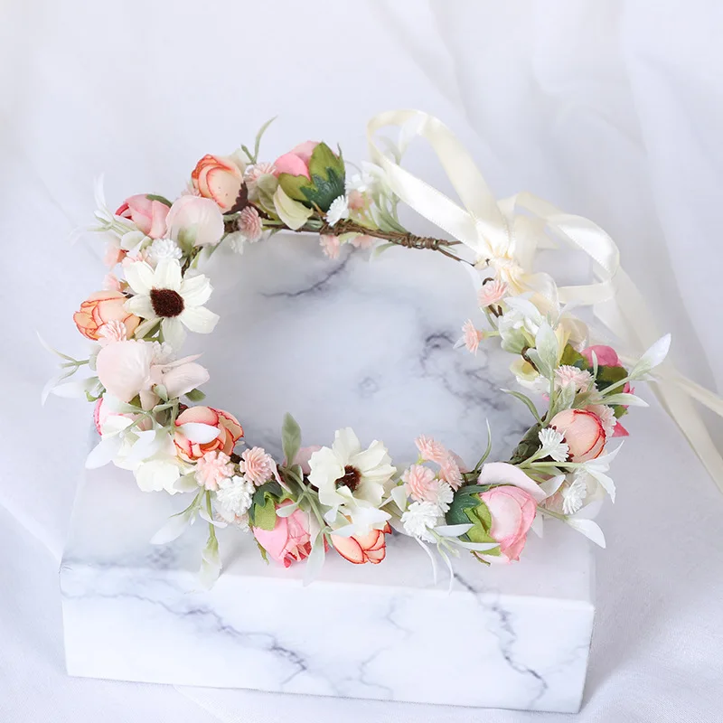 

Romantic Flower Crown Hairband Super Fairy Korean Head Wreath Floral Headbands Bride Bridesmaid Beach Wedding Hair Accessories