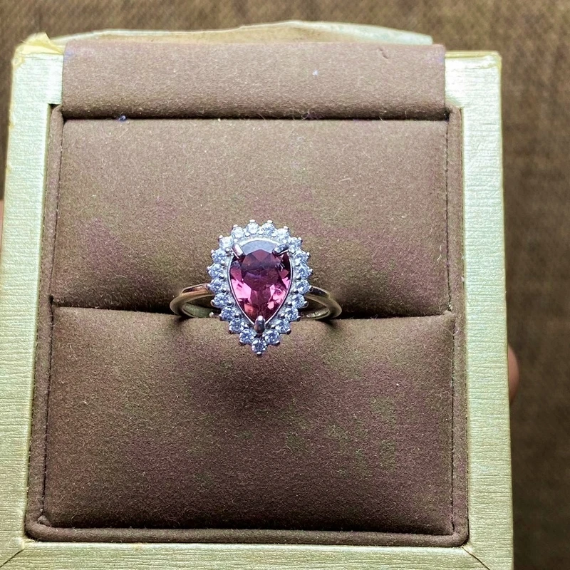 

1Pc Natural Tourmaline Ring Red Quartz Crystal Adjustable Ring 925 Silver Girl Gift Jewel Ring Crystal Healing stone