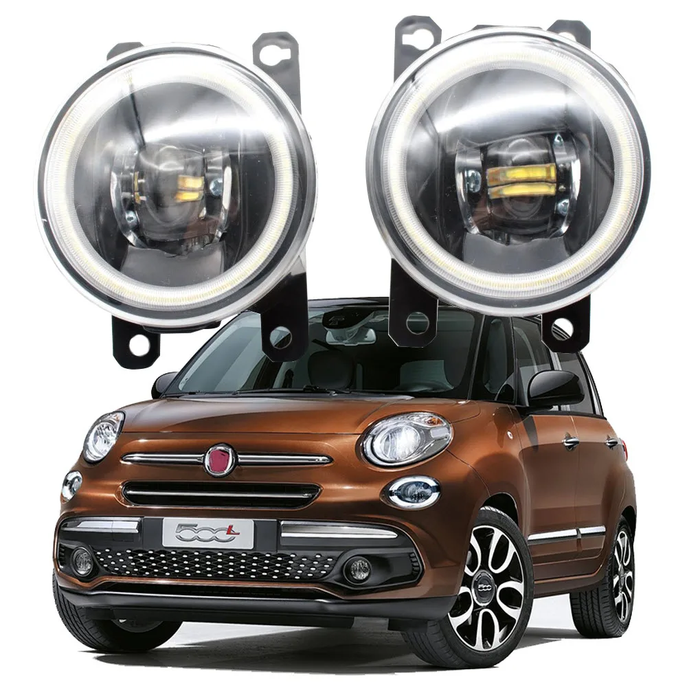 

Pair LED Angel Eye Daytime Running Lights for Fiat 500L 330 2014 2015 2016 2017 Facelift 2018 2019 Cut-Line Lens Fog Lights Lamp