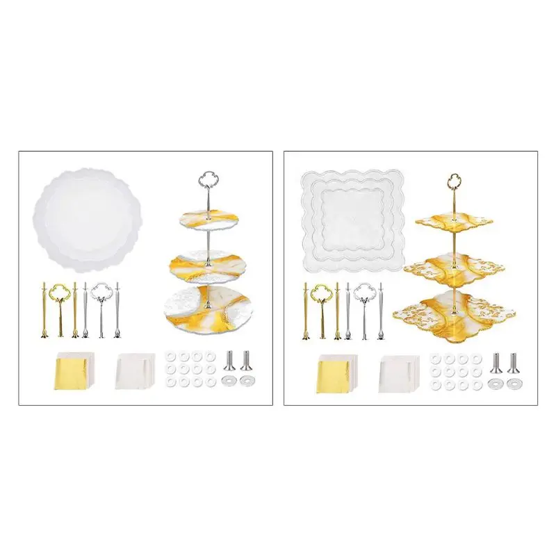 

3 Tier Cupcake Stands DIY Resin Molds Round Square Tray Silicone Casting Mould