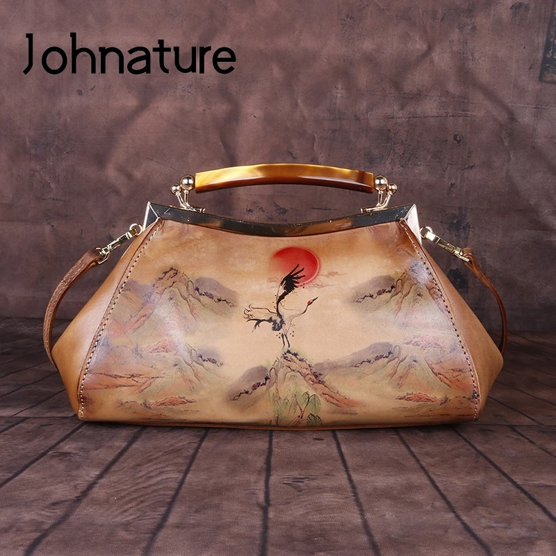 Женская сумочка на плечо Johnature роскошная сумка из натуральной воловьей кожи в