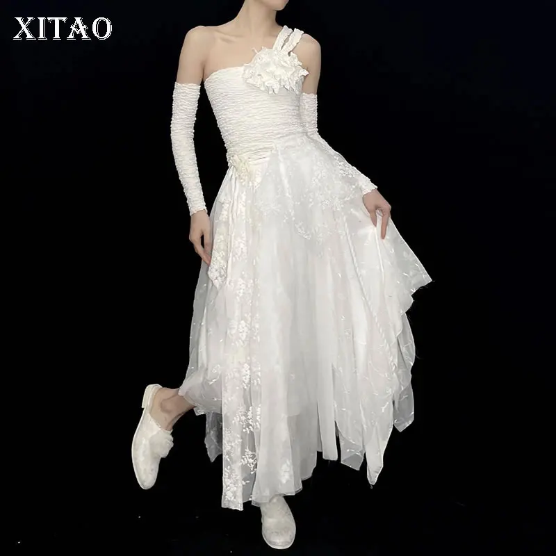 

XITAO, асимметричная сетчатая кружевная юбка, однотонная, комбинированная, темпераментная, винтажная, универсальная, женская, 2022, спринт, осен...