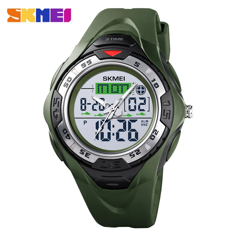 army green SKMEI спортивные часы мужские цифровые водонепроницаемые военные часы мужские часы с будильником 3 времени светящиеся наручные часы для улицы Relogio Masculino - Цвет: army green