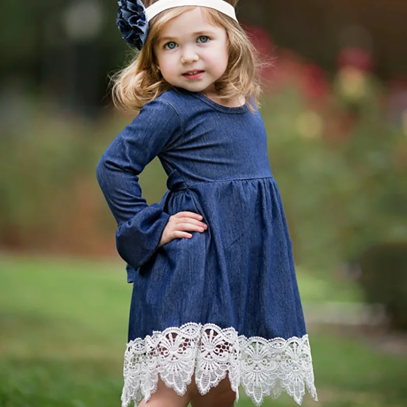 2021 весенние платья для девочек платье принцессы Одежда детей Джинсовое