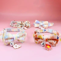 flower cat collar with bell breakaway bowtie adjustable floral pattern kitten collars with removable bow tie clothes accessories