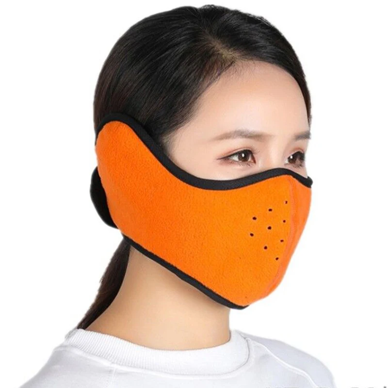 Orange Мужская и женская велосипедная маска для лица из флиса, дышащая, зимняя, для спорта на открытом воздухе, защита для ушей, половина лица, маска для рта, теплая, для езды на велосипеде, маска - Цвет: Orange
