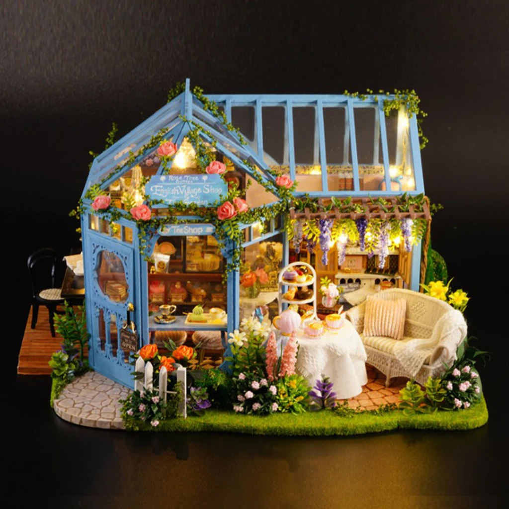 1/24 DIY Деревянный 3D Миниатюрный Кукольный домик Модель комплект сад торт магазин