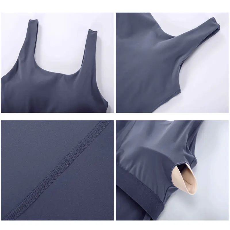 Nepoagym BLUESY Women Waist Length Workout Tank Top with Built In Bra Brushed U Neck Long Yoga Top Sports Sleeveless Gym Shirt