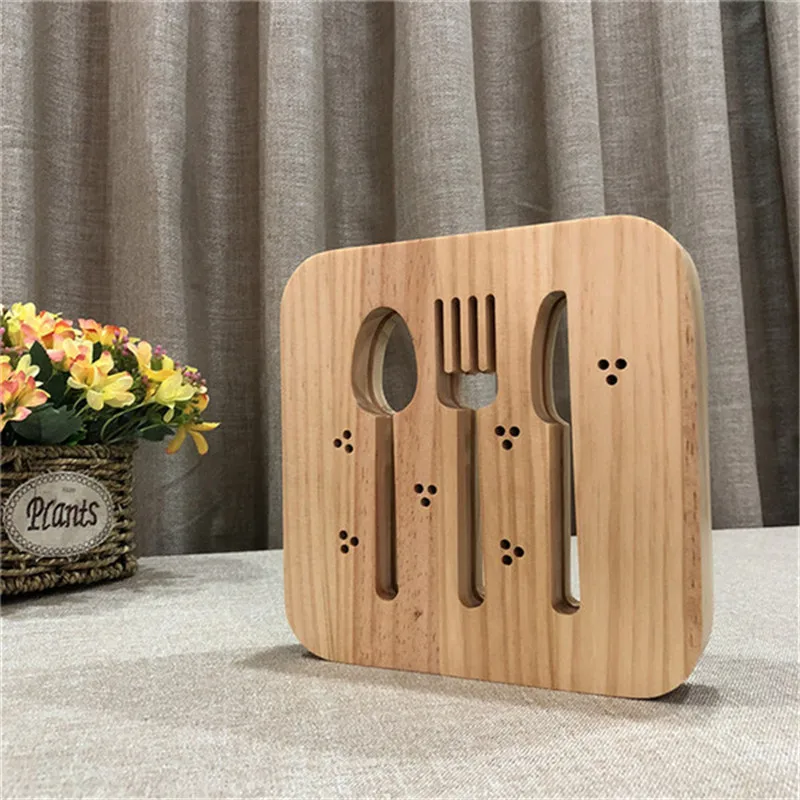 Tableware wooden 3D LED hollow night light warm white USB power supply as room decoration gift
