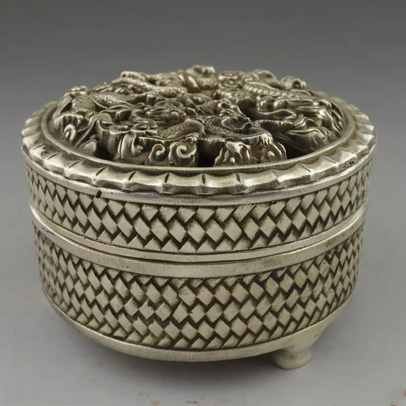 

LAOJUNLU Imitation Antique Bronze Shuanglong Play Beads Incense Burner White Copper Incense Burner