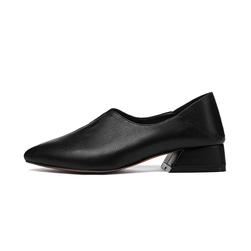 Женские туфли на низком каблуке из натуральной коровьей кожи сезон весна-осень