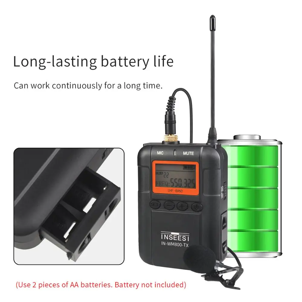 INSEESI IN-WM800 Двухканальный UHF профессиональный беспроводной Lavalier микрофон приемник