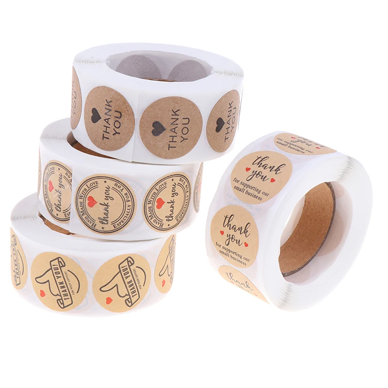 

500 Labels/roll Round Natural Kraft Thank You Sticker Seal Labes Sticker Packaging Stickers