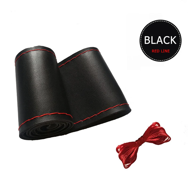 black red line DIY оплетка на руль чехол рулевого колеса автомобиля с иглами и резьбой искусственная кожа диаметр 38 см рулевое покрытие автомобиля - Название цвета: black red line