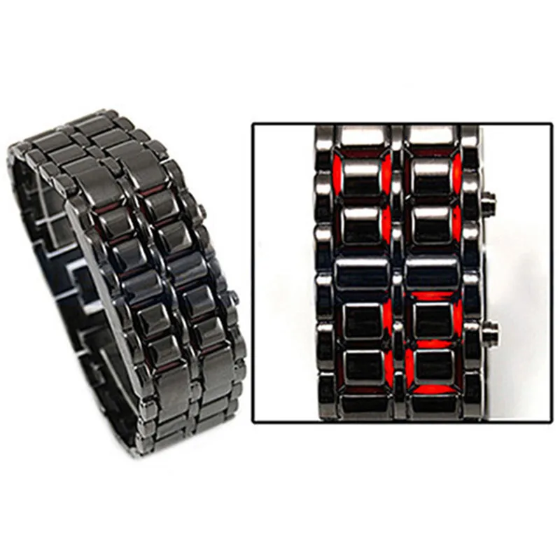 Fashion Led Watches Wristwatch Full steel Fire Digital Men Women Lava Iron Samurai Metal LED Faceless Bracelet Watch | Наручные часы